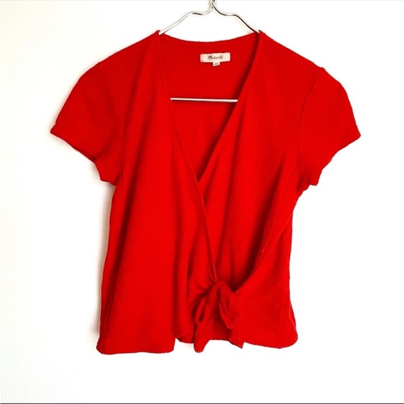 Madewell Texture & Thread Wrap-Tie Top orange XSmall - Picture 2 of 9